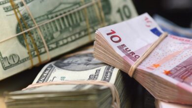 Monnaie-des billets d'euros et de dollars